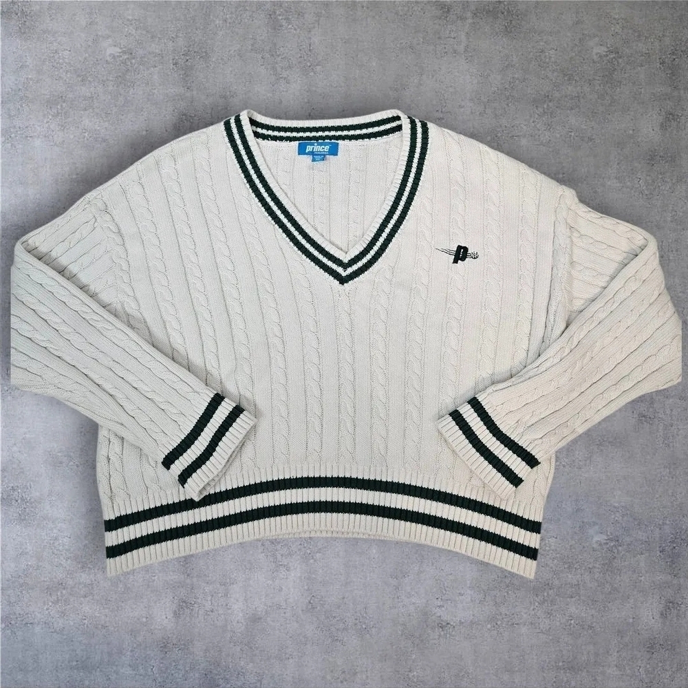 Prince Pickleball V-Neck Sweater with Green Stripes